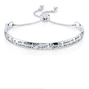 Unwritten”Super Mom”Silver Plated Black writing Adjustable Bolo Bracelet 9” long
